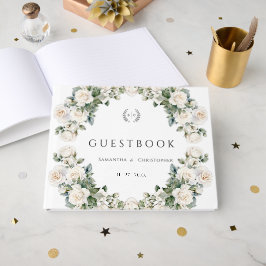 Libro De Visitas Rosas Eternos Elegante Boda Floral Verde