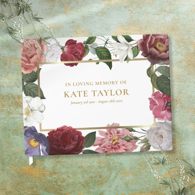 Libro De Visitas Rosas Floral Funeral Service Memorial Guest Book (Roses Floral Funeral Service Memorial Guest Book)