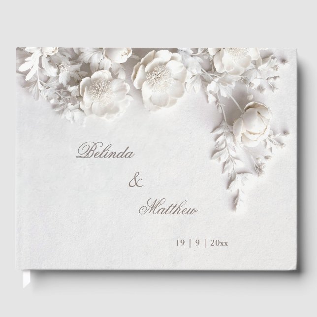 Libro De Visitas Rosas florales 3D blancas | Boda (Anverso)