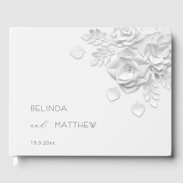 Libro De Visitas Rosas florales blancas en 3D | Boda (Anverso)