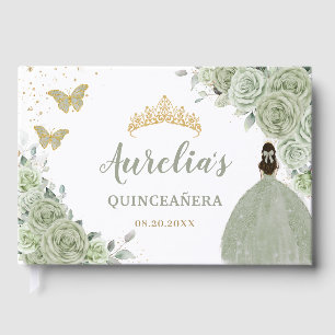 Libro De Visitas Rosas florales de Sage Green Princess Gold Quincea