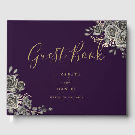 Libro De Visitas Rosas Florales Góticos Boda Morado Y Oro
