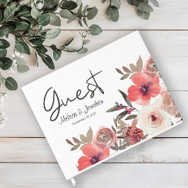 Libro De Visitas Rosas Florales Rubor Rojo Boda