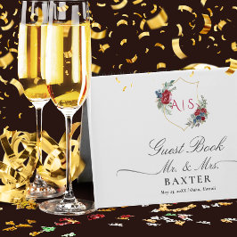 Libro De Visitas Rosas Magenta Boda Escudo botánico Monograma