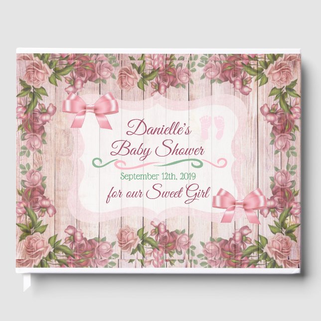 Libro De Visitas Rosas magenta de época con problemas en Baby Showe (Anverso)