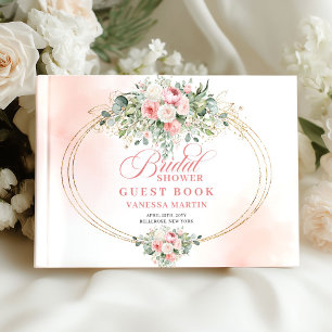 Libro De Visitas Rosas Mínimas de Rubor Verde Dorado para Despedida