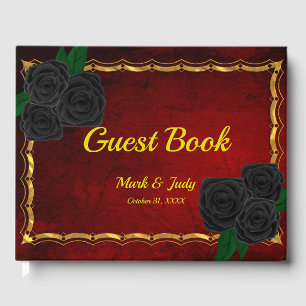 Libro De Visitas Rosas negros góticos Boda rojo de sangre