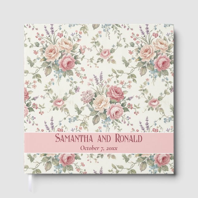 Libro De Visitas Rosas Pastel Elegantes Boda Shabby Chic (Anverso)