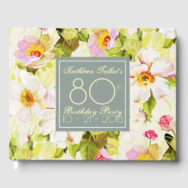 Libro De Visitas Rosas Peonies 80th Birthday Party Guest Book (Anverso)