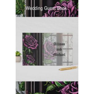 Libro De Visitas Rosas púrpuras por la ventana - boda de estilo gót