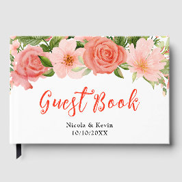 Libro De Visitas Rosas rojas coral con follaje