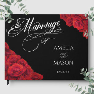Libro De Visitas Rosas Rojas Fotografía Caligrafía Script Bodas Neg