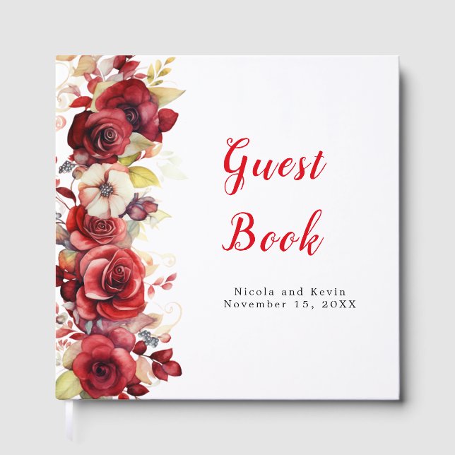 Libro De Visitas Rosas Rojas Románticas Florales Boda (Anverso)