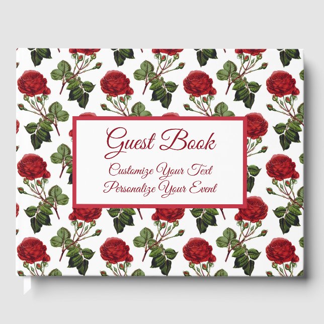 Libro De Visitas Rosas Rojas Vintales Patrón Floral Romántico (Anverso)