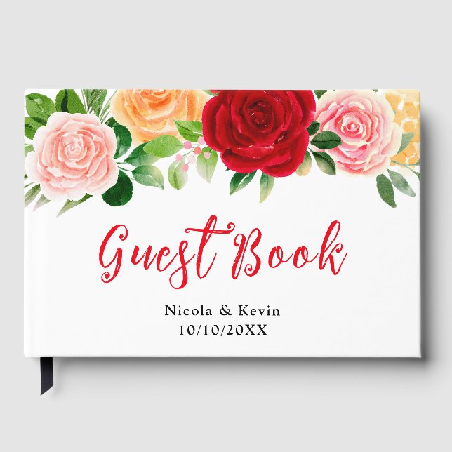 Libro De Visitas Rosas románticas rojas y naranjas (Anverso)