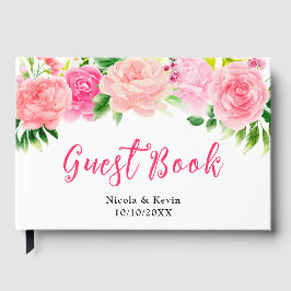 Libro De Visitas Rosas rosadas con follaje de boda