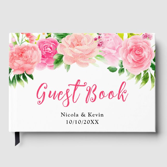 Libro De Visitas Rosas rosadas con follaje de boda (Anverso)