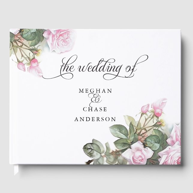 Libro De Visitas Rosas rosadas pintadas hermosas BarefootBride™ (Anverso)