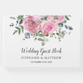 Libro De Visitas Rosas rosadas polvorientas Eucalipto Boda botánico