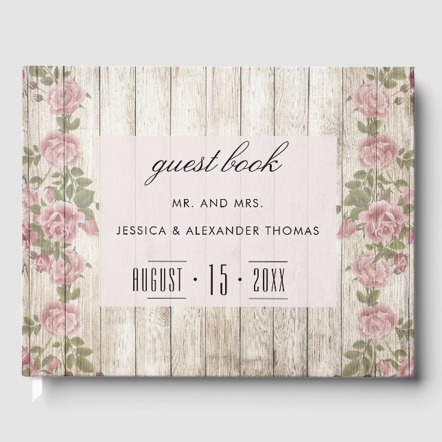 Libro De Visitas Rosas Rústicas en Boda de Madera (Anverso)