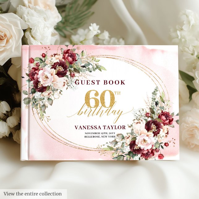 Libro De Visitas Rosas Sofisticadas Boho Rubor Cumpleaños 60 Dorado (Sophisticated Boho Blush Roses Gold 60th Birthday Book

)