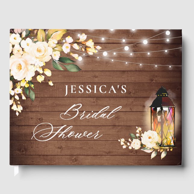 Libro De Visitas Rosas sonrosadas Linterna de madera rústica para f (Anverso)