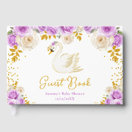 Libro De Visitas Rosas Swan Purple y Gold Baby Shower