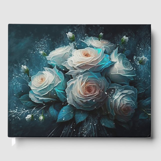 Libro De Visitas Rosas Vintage azules y blancos (Anverso)