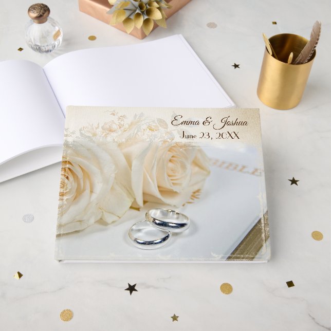 Libro De Visitas Rosas y Anillos de Boda (Anverso Abierto)