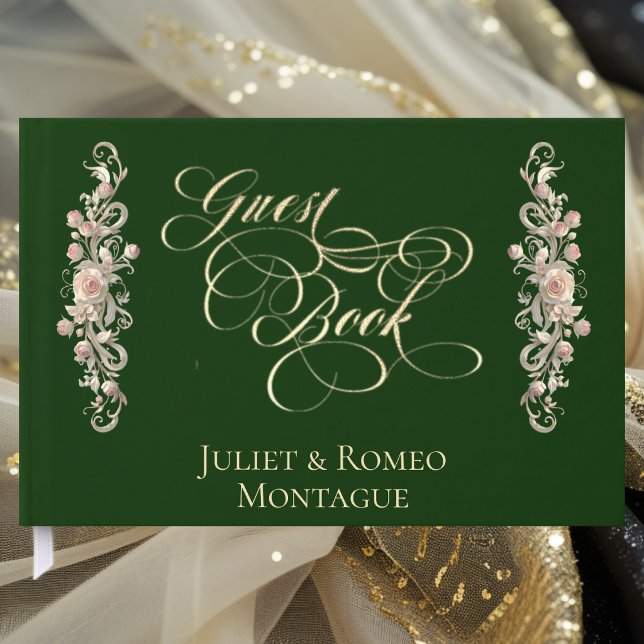 Libro De Visitas Rose Border & Heart Monogram - Emerald Guest Book (Subido por el creador)