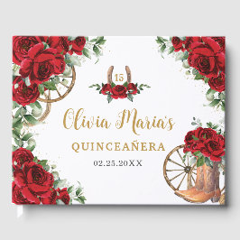 Libro De Visitas Roses Rojas Floral Charro Cowboy Boots Quinceanera
