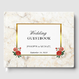 Libro De Visitas Roses rojas vintage florales Boda de mármol blanco