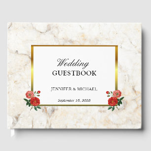 Libro De Visitas Roses rojas vintage florales Boda de mármol blanco