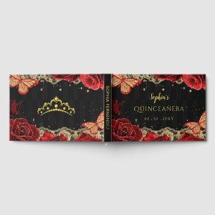 Libro De Visitas Roses Roses Rojos Negro Lace Mariposa Quinceañera