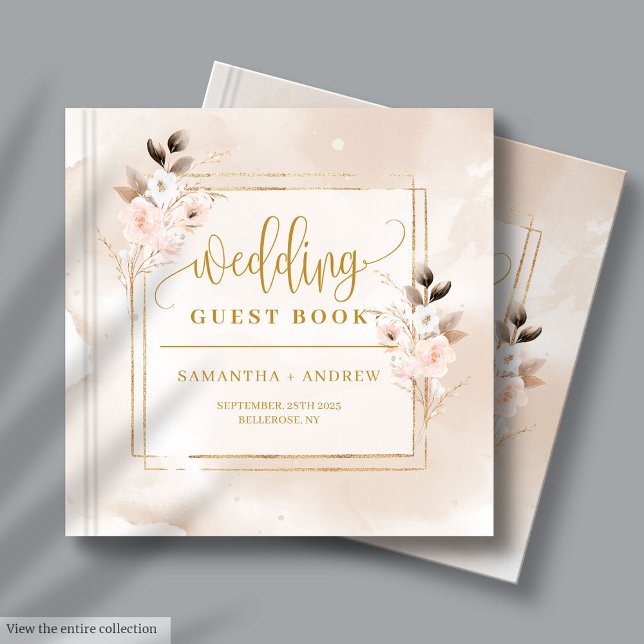 Libro De Visitas Rótulo de Boda Floral de Rubor Boho Fall (Blush Boho Fall Floral Wedding Guest Book Sign-In)