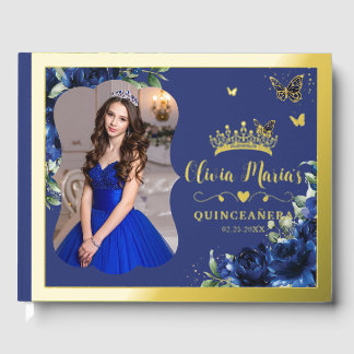 Libro De Visitas Royal Blue Floral Quinceanera 15 Sweet 16 Photo