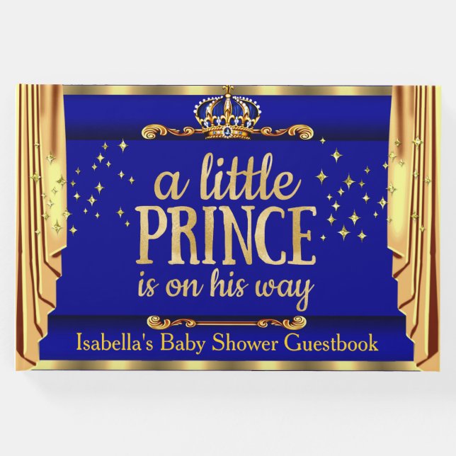 Libro De Visitas Royal Blue Gold Drapes Prince Baby Shower (Anverso)