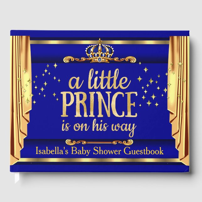 Libro De Visitas Royal Blue Gold Drapes Prince Baby Shower (Anverso)