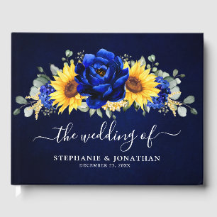 Libro De Visitas Royal Blue Rustic Sunflower Moderno Boda Floral