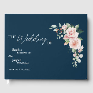 Libro De Visitas Rubor Floral Navy Boda Guest Book
