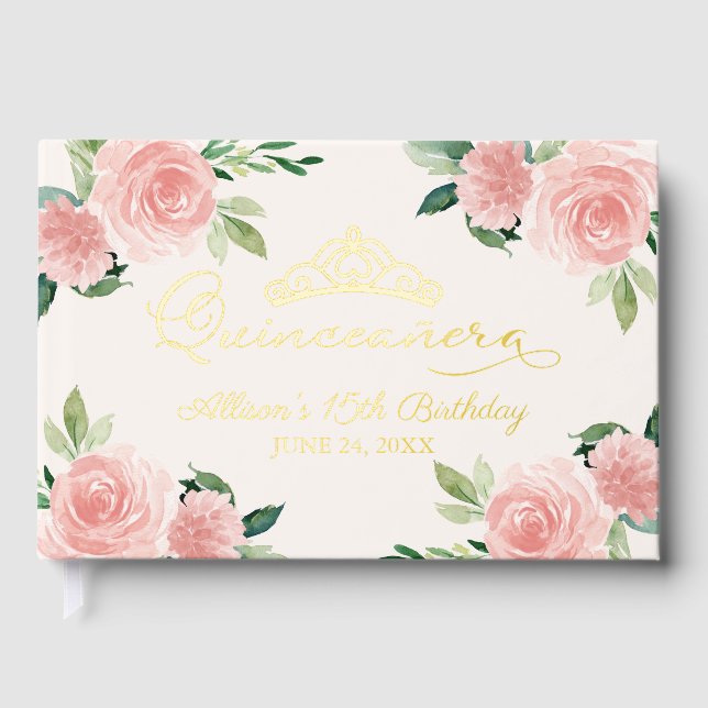 Libro De Visitas Rubor Floral Quinceanera Guest Book (Anverso)