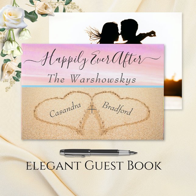 Libro De Visitas Rubor Pink Beach Wedding 2 Hearts Photo Boda (Subido por el creador)