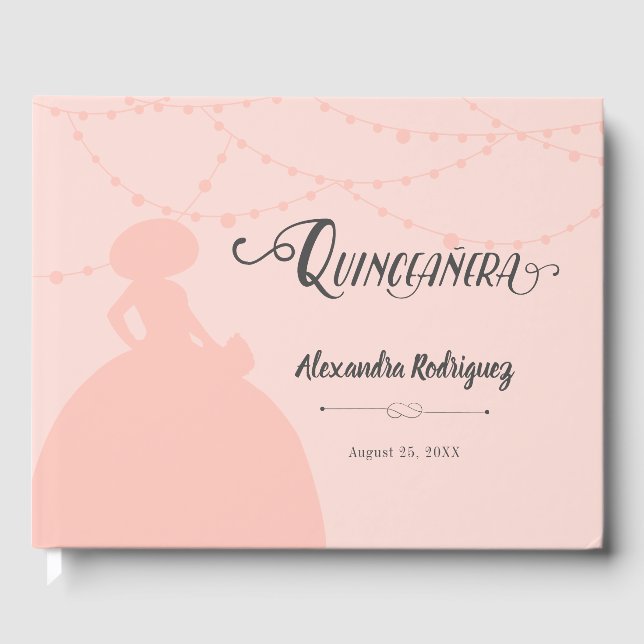 Libro De Visitas Rubor Pink Charro Silhouette Quinceanera (Anverso)