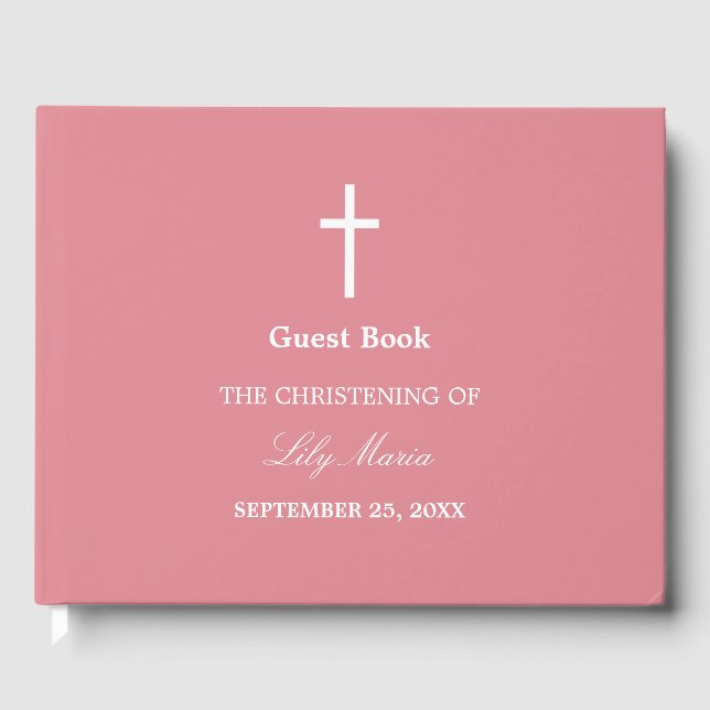 Libro De Visitas Rubor Pink Christening Guest Book (Anverso)