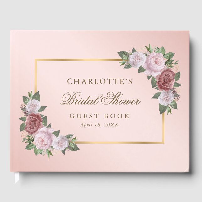 Libro De Visitas Rubor Pink Gold Floral Bridal Shower Guest Book (Anverso)