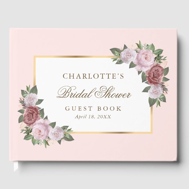 Libro De Visitas Rubor Pink Gold Floral Bridal Shower Guest Book (Anverso)