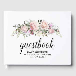 Libro De Visitas Rubor Pink Rose 80th Birthday Party Guest Book