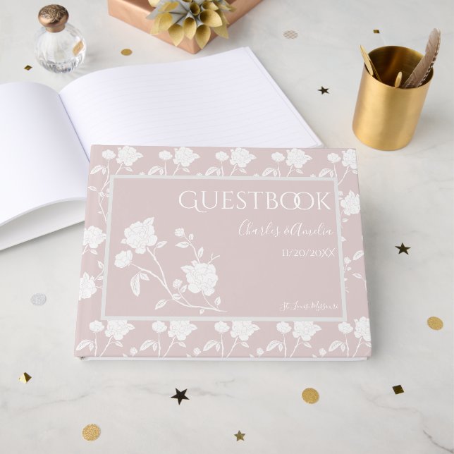 Libro De Visitas Rubor Pink Rose Boda Guest Book (Anverso Abierto)