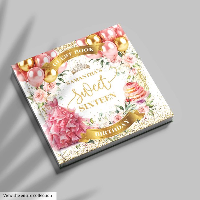Libro De Visitas Rubor Pink Sweet Dieciséis Globos de Invitados (Elegant Sweet Sixteen Guest Book Blush Gold)