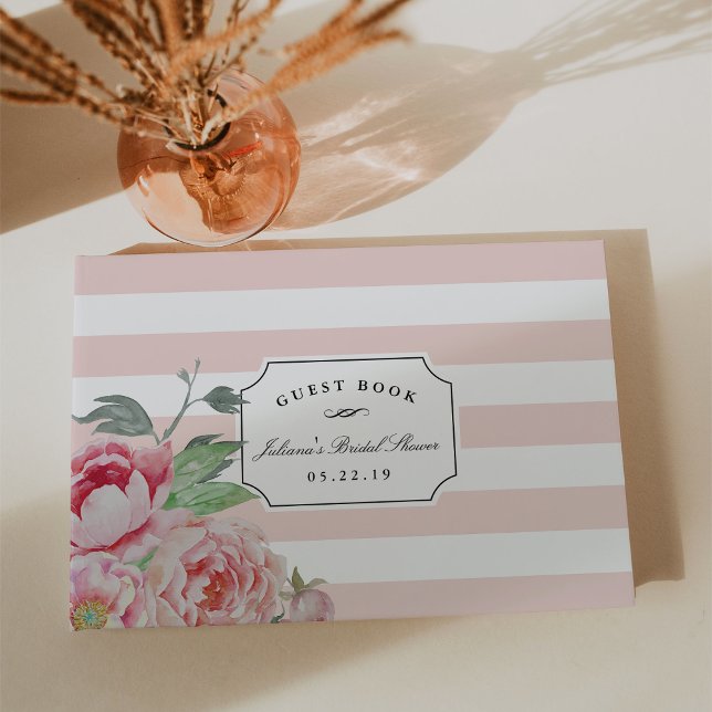 Libro De Visitas Rubor Stripe & Antiguo Peony Bridal Shower (Subido por el creador)